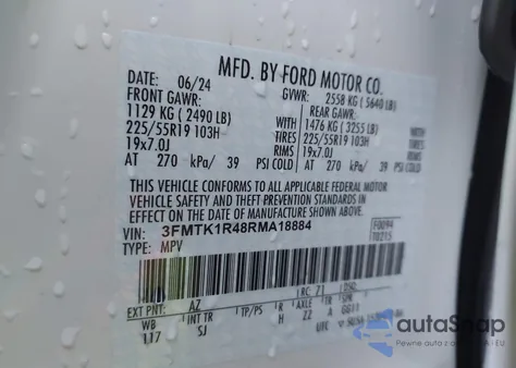 2024 Ford Mustang Mach-E Select from USA, damaged, VIN 3FMTK1R48RMA18884